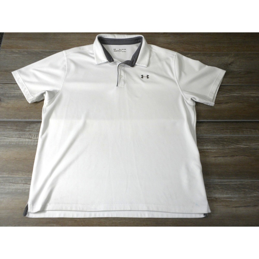 Under Armour Polo Shirt XXL White Golf Performance Loose Fit Heat Gear Athletic